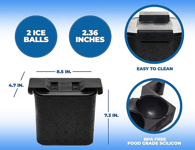 Premium Round Sphere Ice-Cube Maker Mold- 2 Crystal Clear Ice Cubes