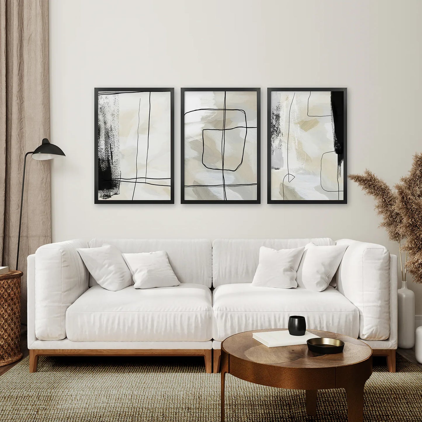 Black and Beige Minimalist Set of 3 Pieces. Nordic Abstract Style