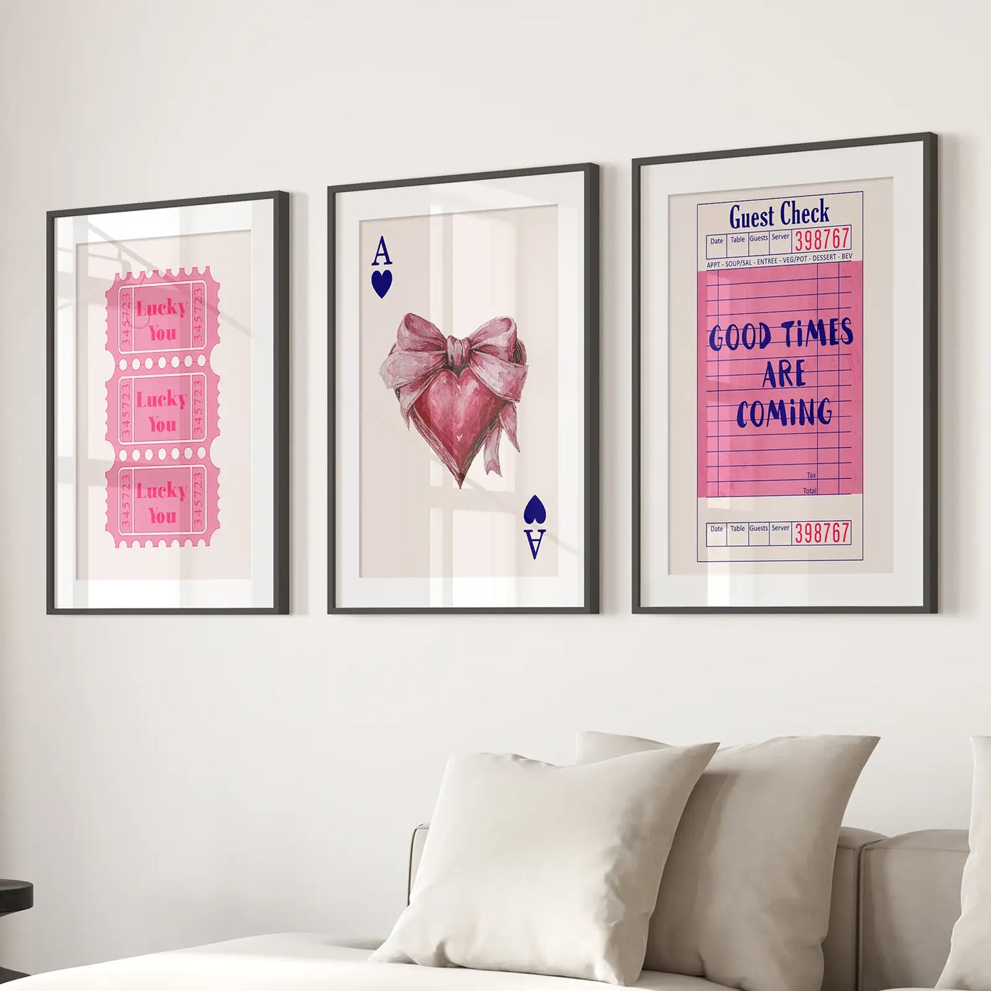 Preppy Pink Girly Poster Set of 3 Wall Art Decor