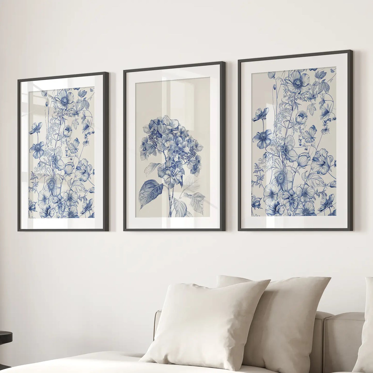 Chinoiserie Blue Flowers Watercolor Poster Decor