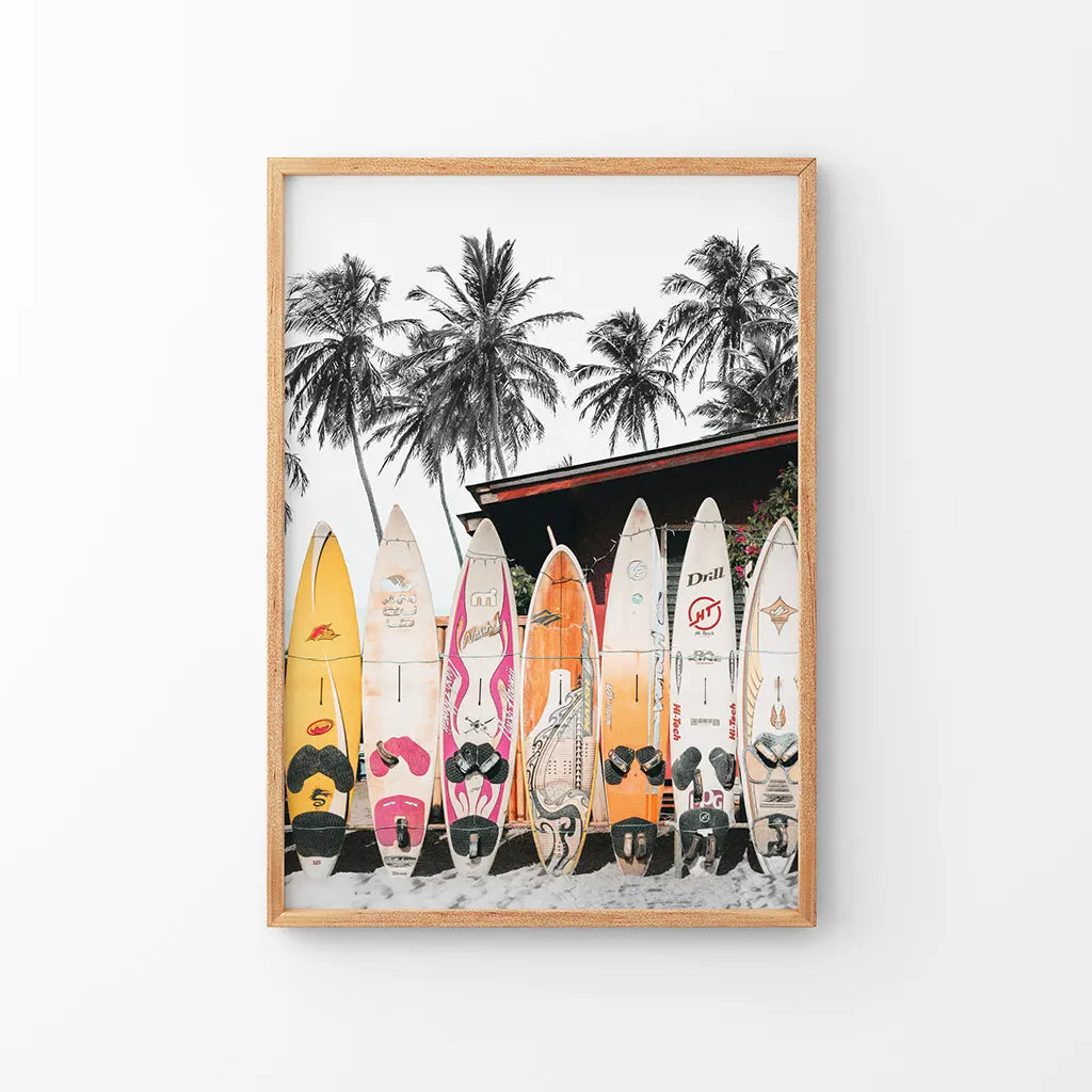 Tropical Beach Life Theme. Orange Surfboards Print