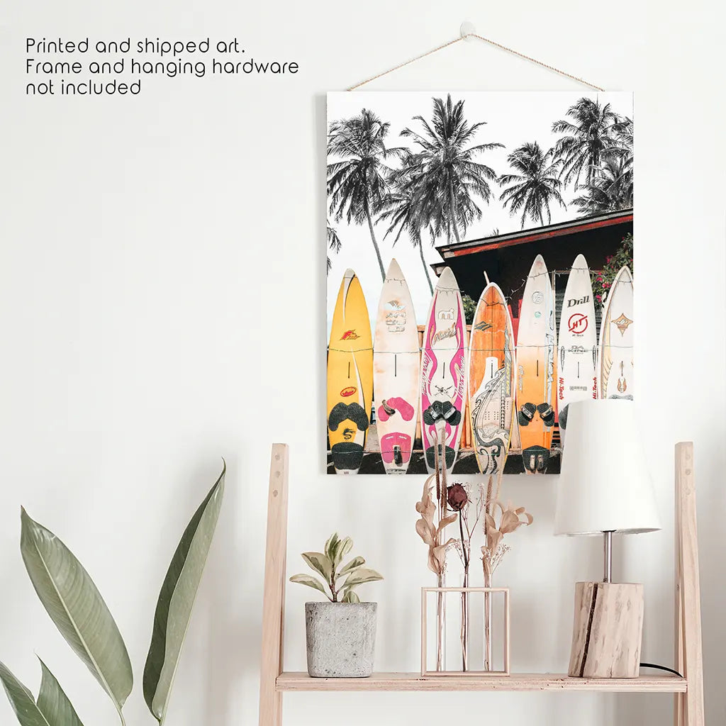 Tropical Beach Life Theme. Orange Surfboards Print