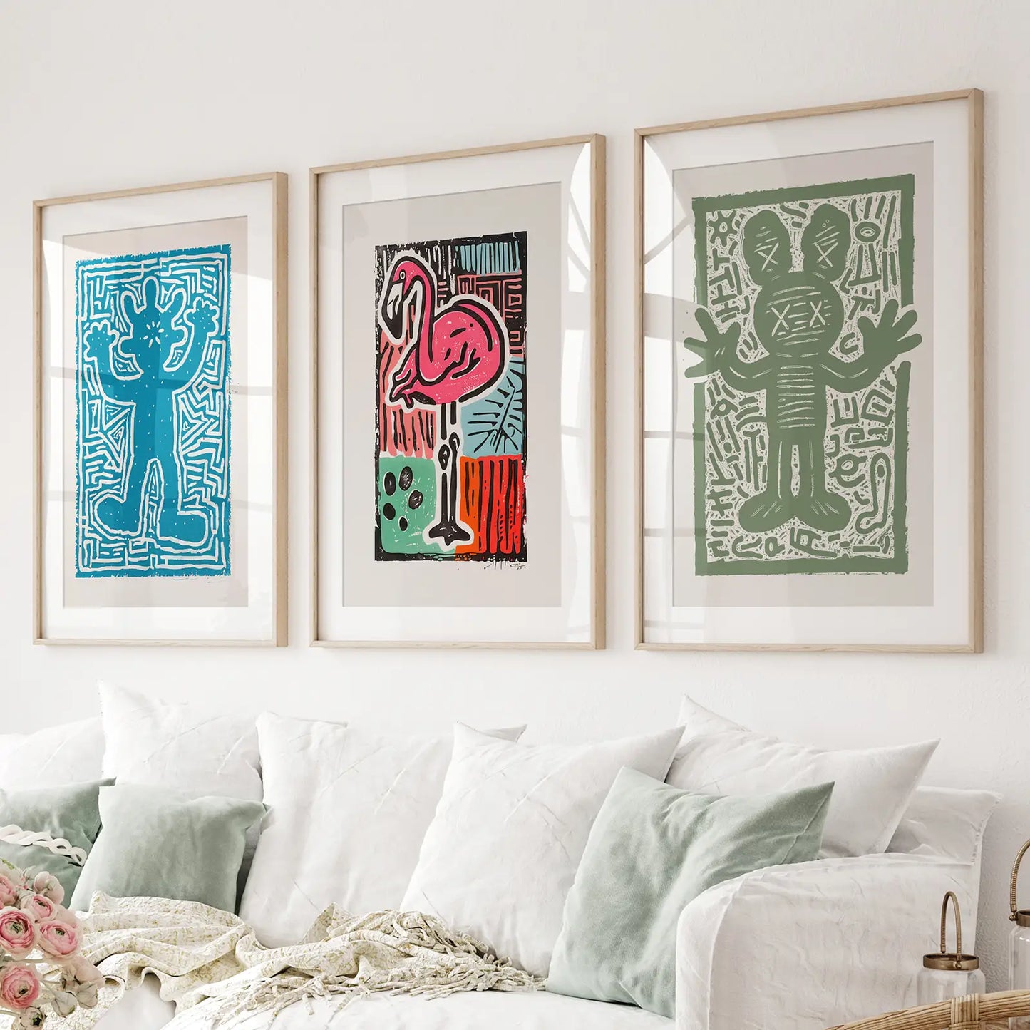 Colorful Trendy Groovy Wall Art. Poster Set Decor