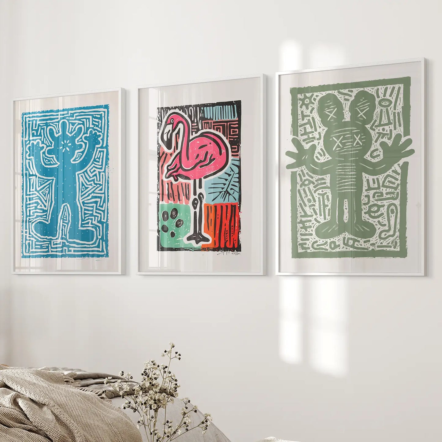 Colorful Trendy Groovy Wall Art. Poster Set Decor