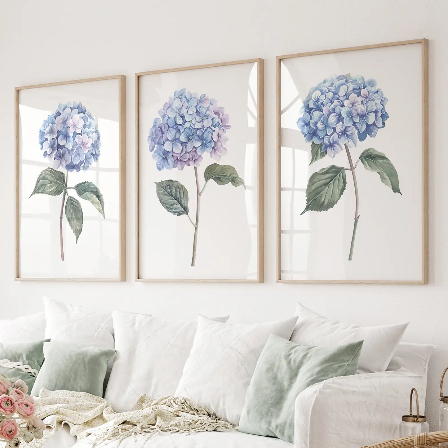 Light Blue Hydrangea Flower Wall Art Poster Set