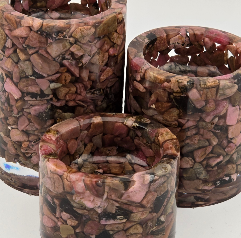 Cylinder Tea Light Holder Set - Rhodonite