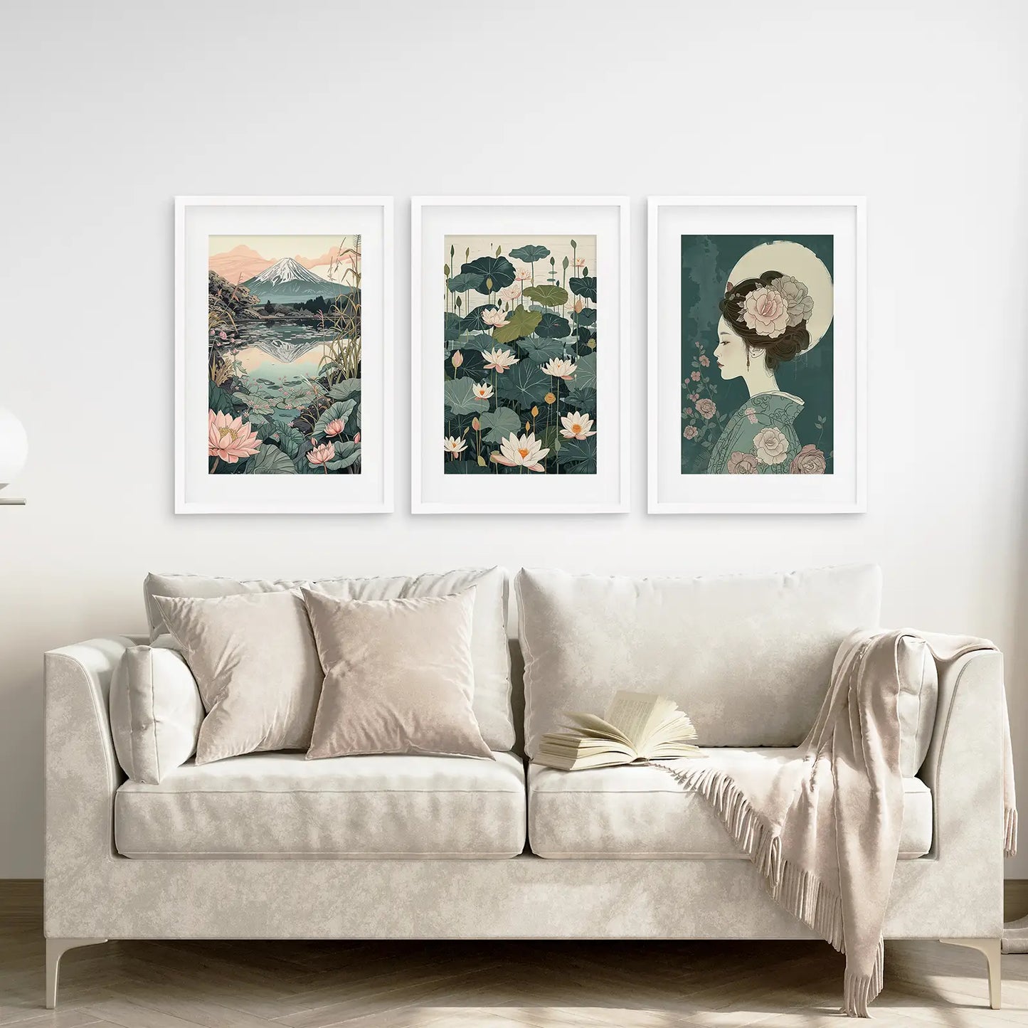 Japanese Nature Wall Art Set. Geisha Poster, Fuji Mountain