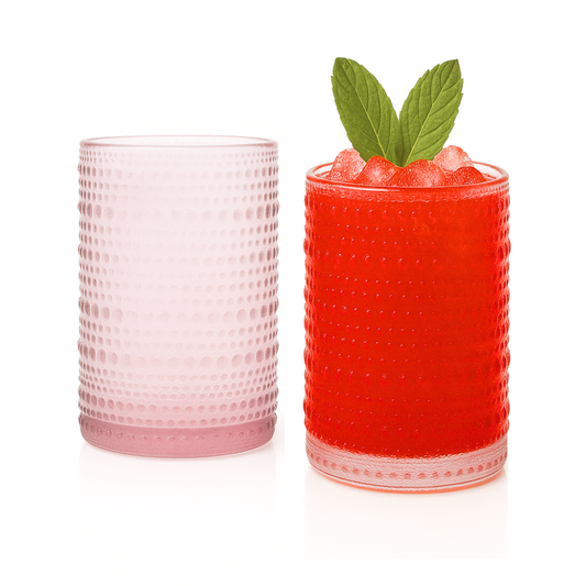Vintage Rose Pink Hobnail Highball Glasses - 15oz