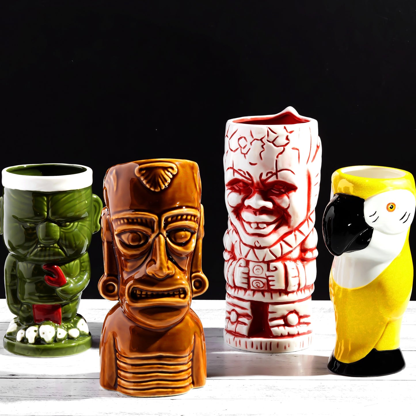 Ceramic Hawaiian Luau Tiki Mugs (Set of 4 - 14-22oz)