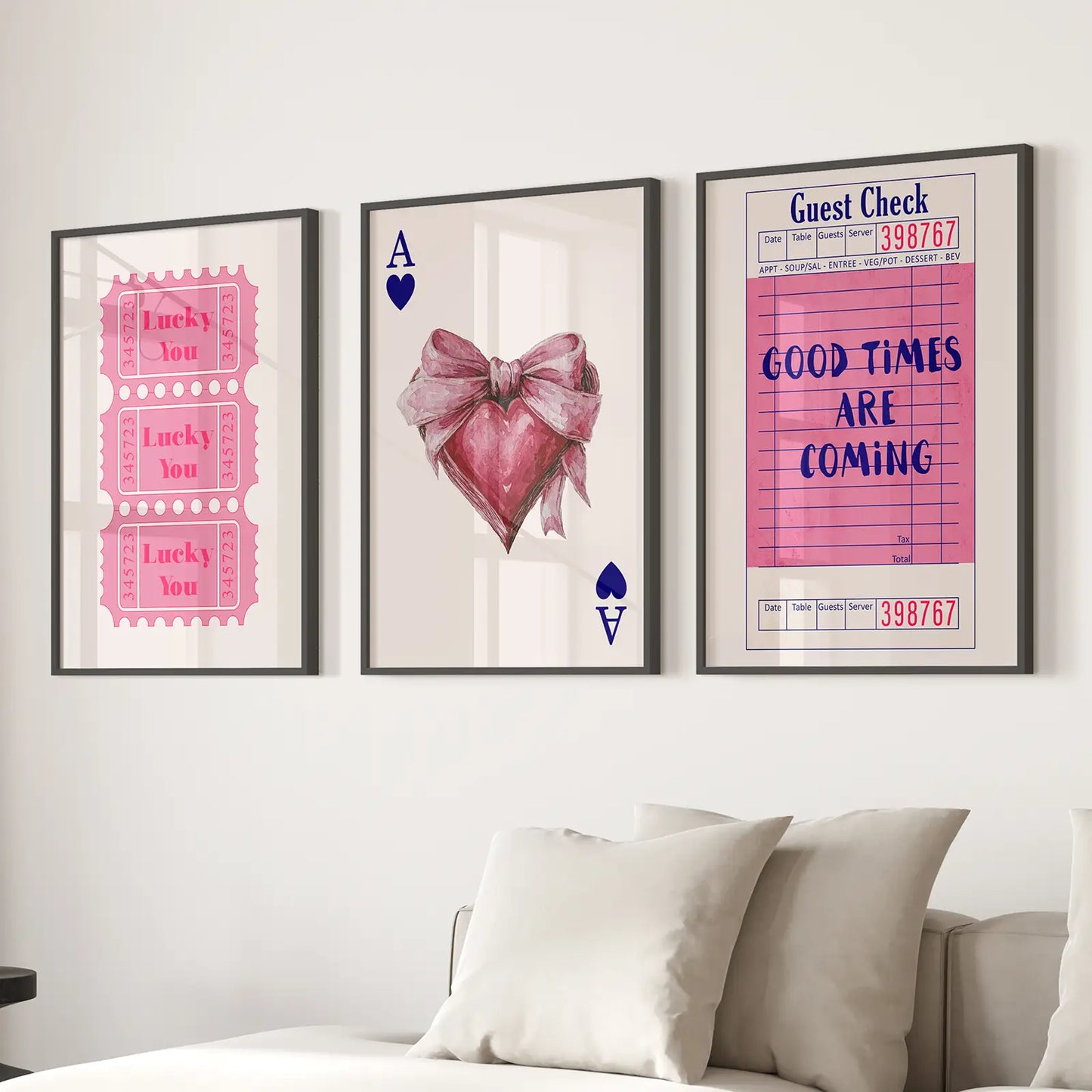 Preppy Pink Girly Poster Set of 3 Wall Art Decor