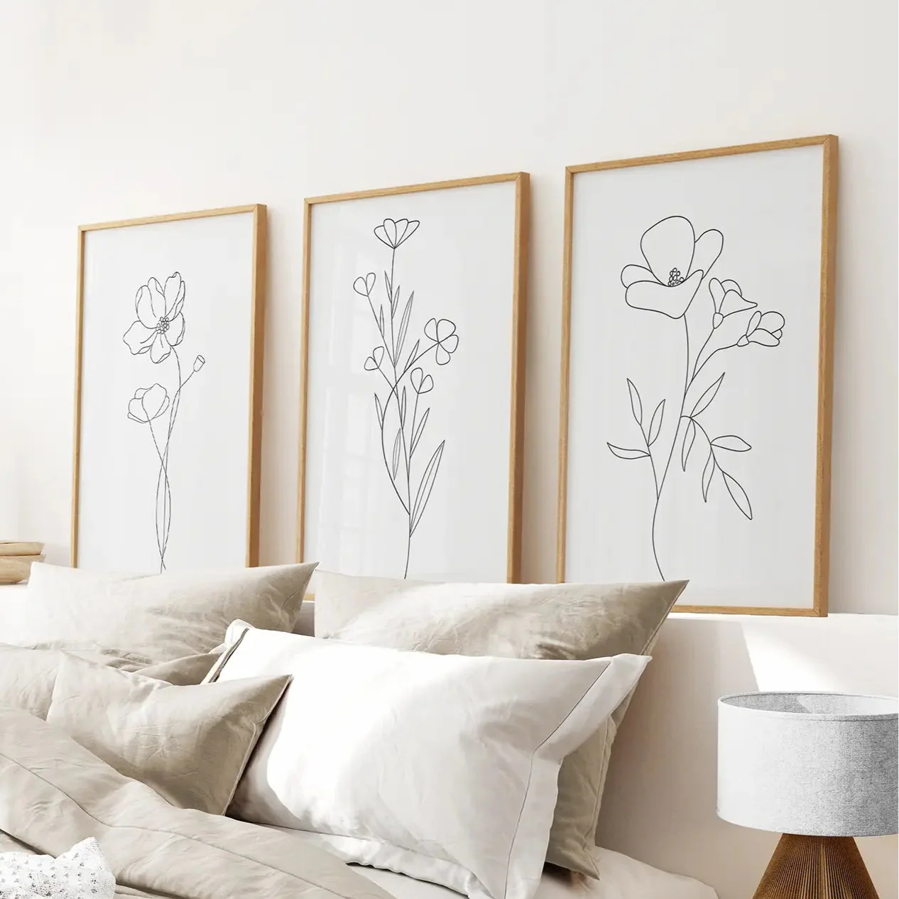 Wildflower Trendy Line Art Set of 3 Wall Decor