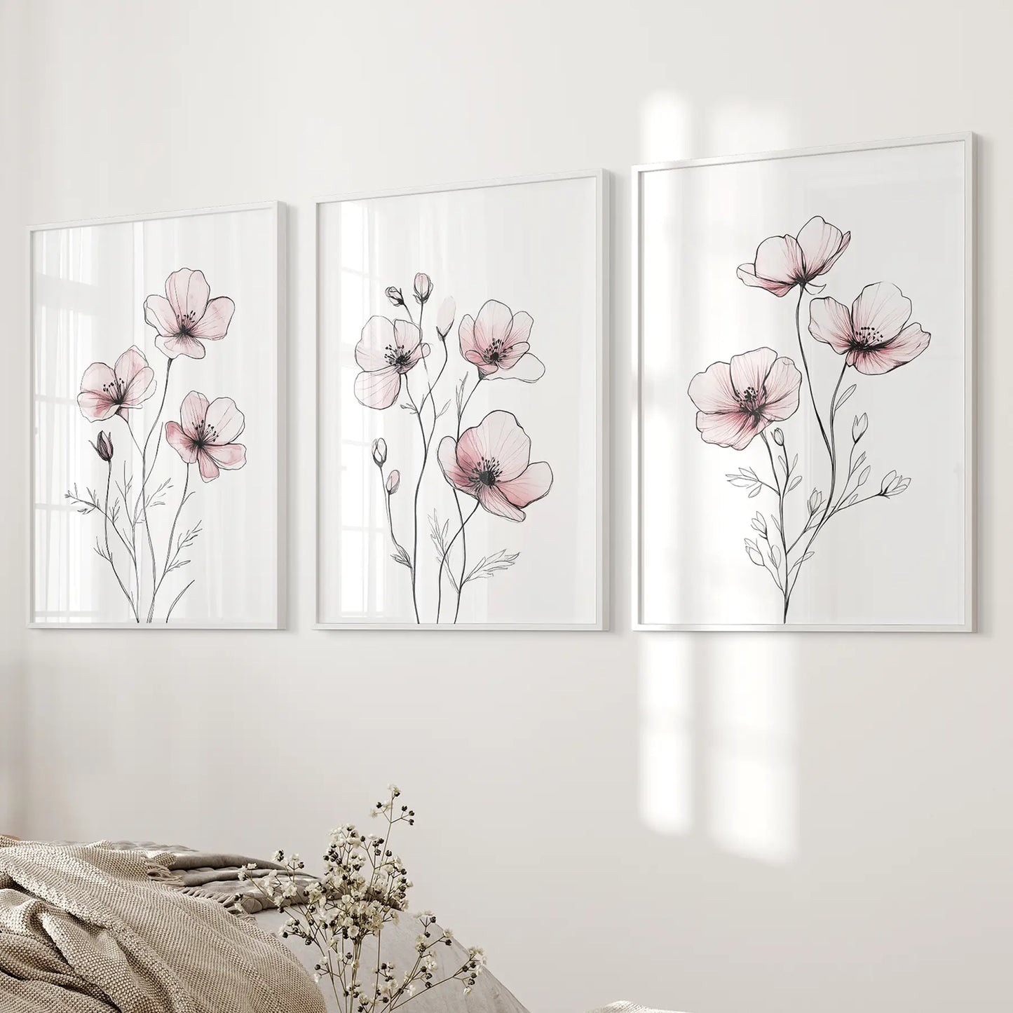 Floral Minimalist Art Posters. 3 Piece Wall Decor