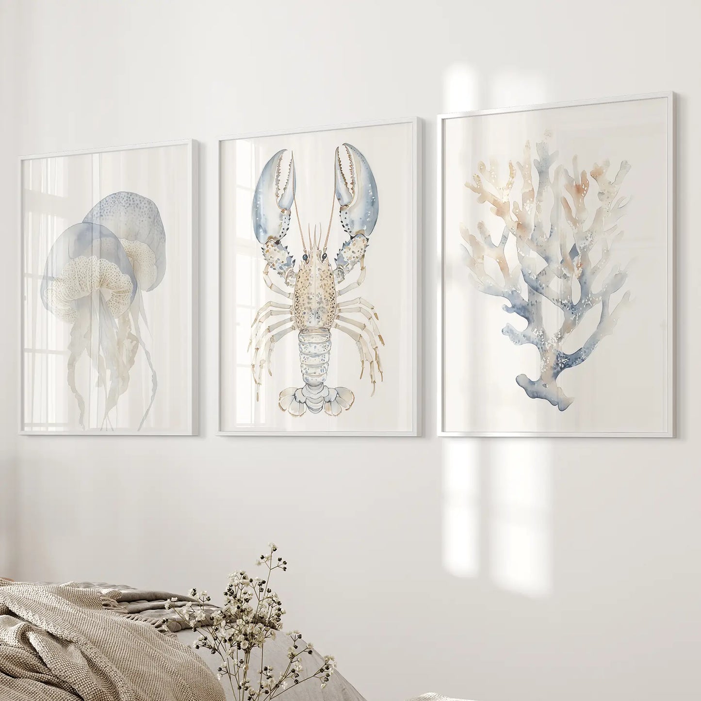 Ocean Animal Prints. Jellyfish, Lobster, Corals Wall Art