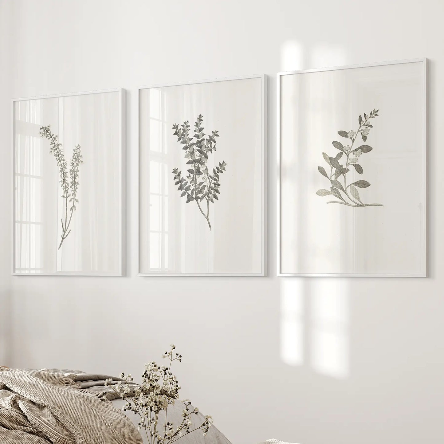 Vintage Floral 3 Piece Wall Art. Rustic Botanical Posters