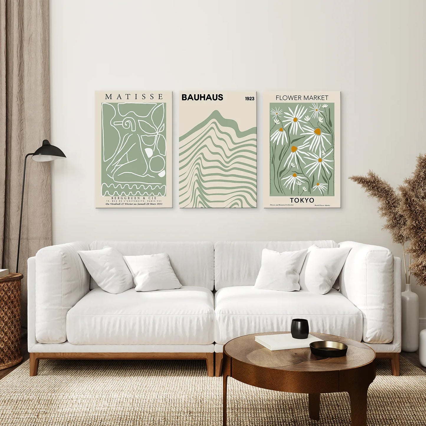 Sage Green Modern Wall Art Set of 3 Prints