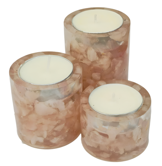 Cylinder Tea Light Holders - Rose Quartz