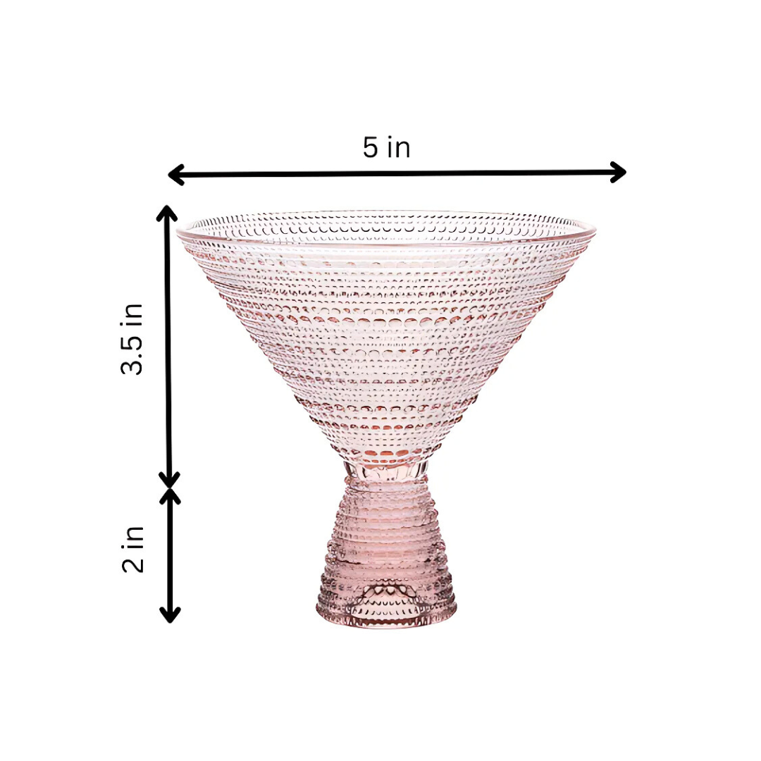 Pink Hobnail Martini Glasses - Embossed Martini Glasses - 9oz