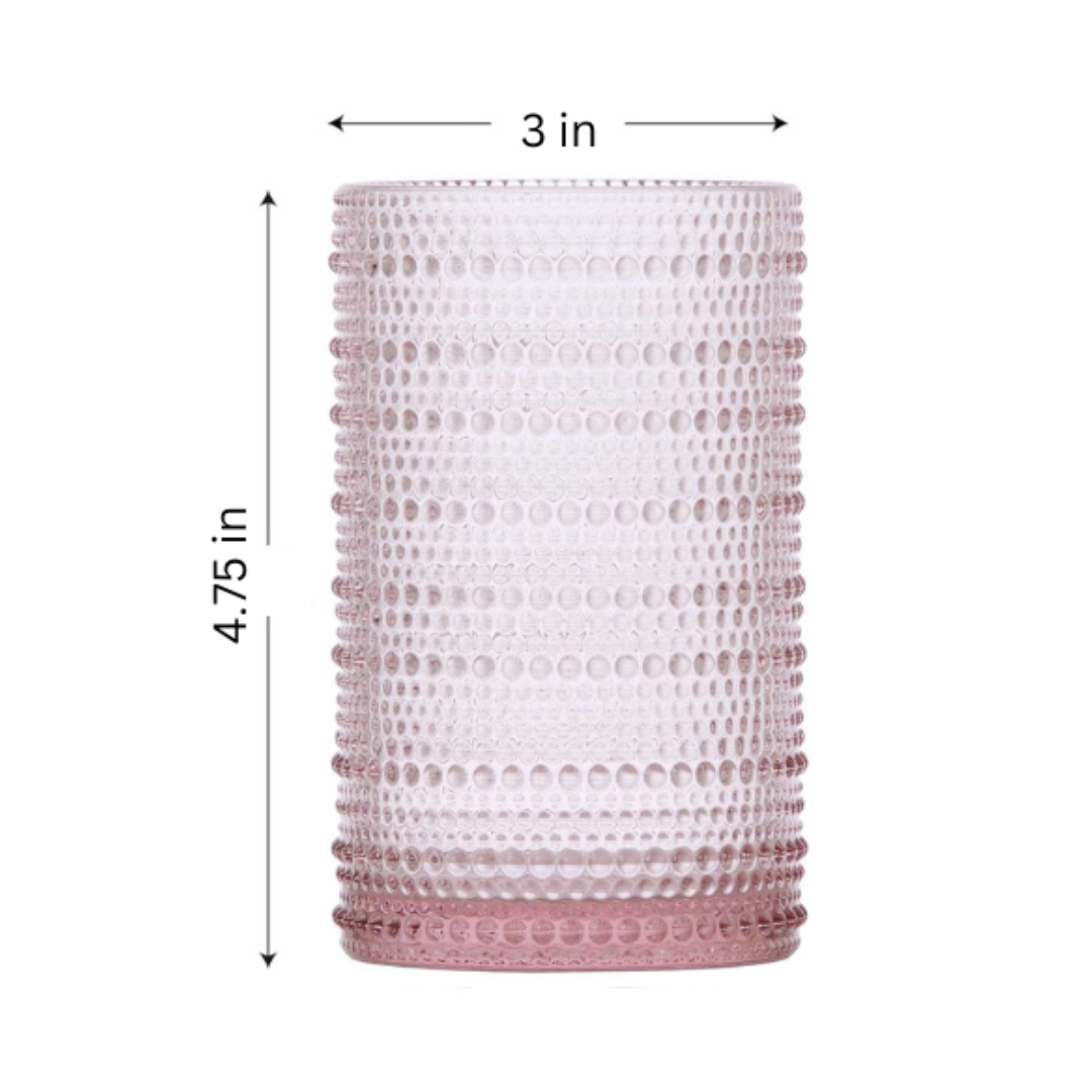 Vintage Rose Pink Hobnail Highball Glasses - 15oz