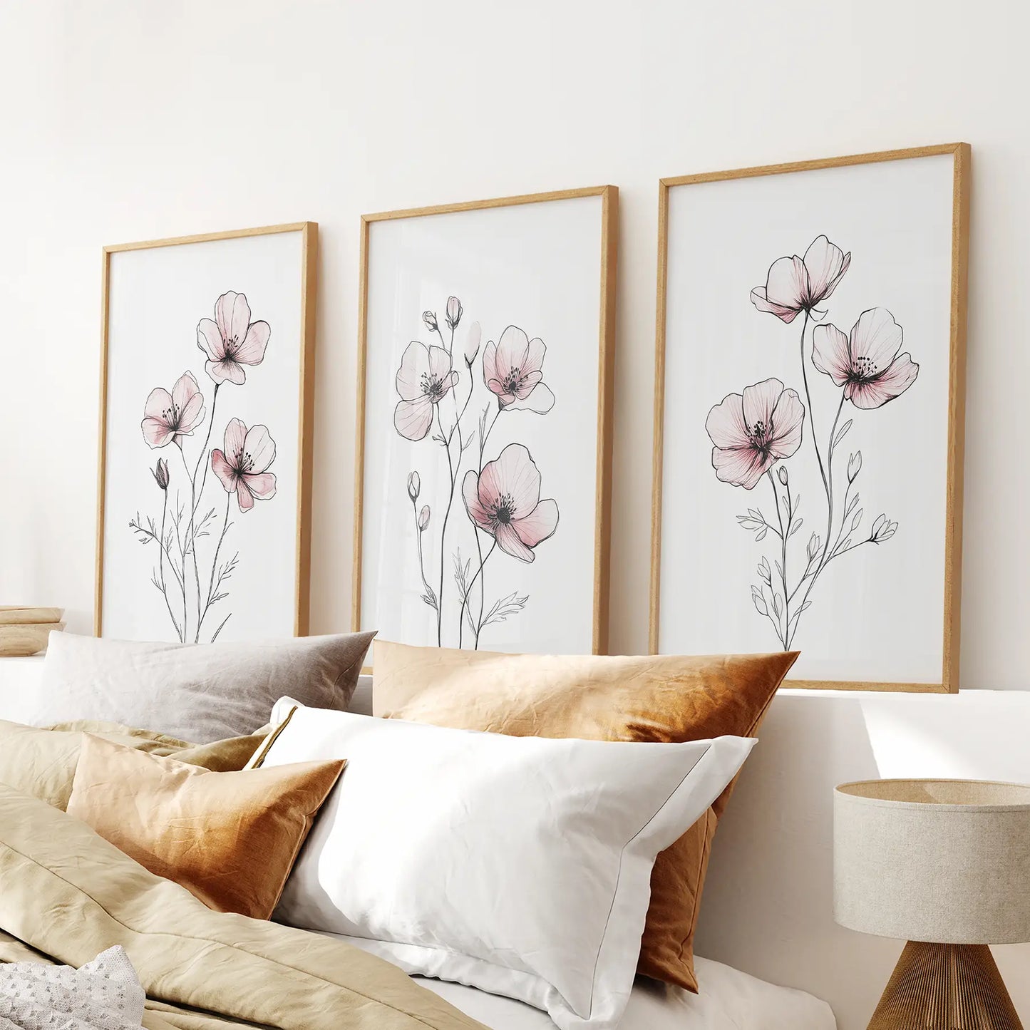Floral Minimalist Art Posters. 3 Piece Wall Decor