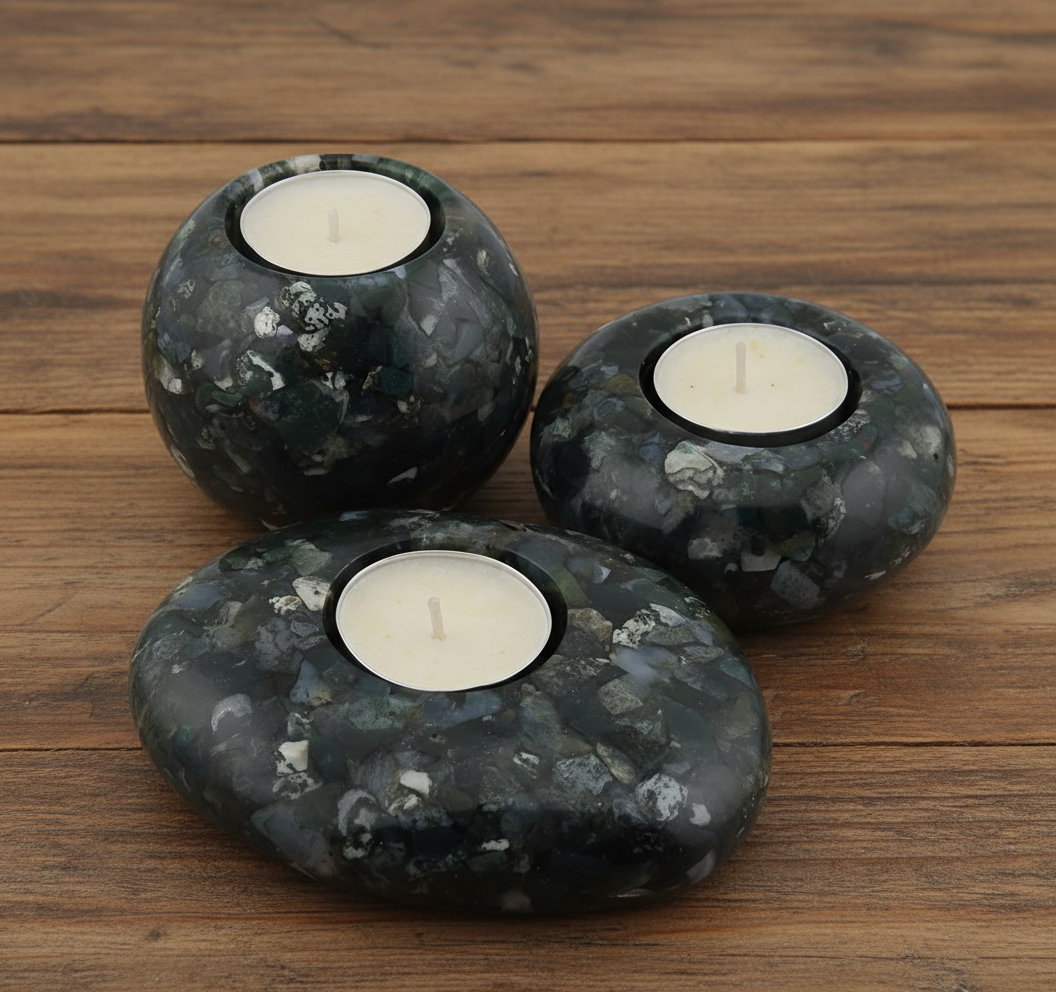 Modern Tea Light Holder Set - Moss Agate