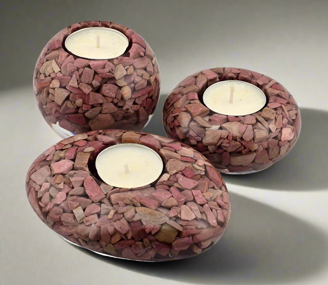 Modern Tea Light Holder Set - Pink Opal