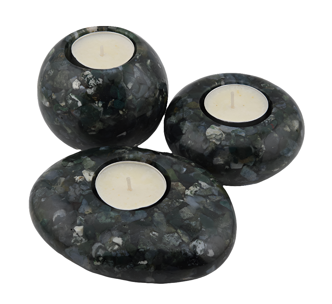 Modern Tea Light Holder Set - Moss Agate