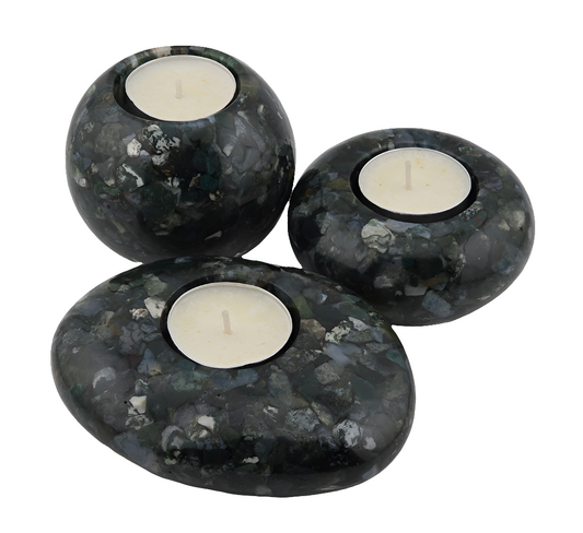 Modern Tea Light Holder Set - Moss Agate