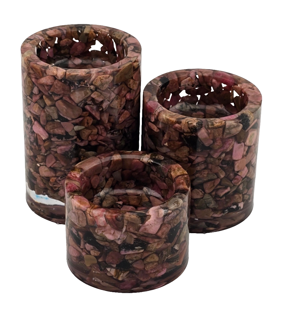 Cylinder Tea Light Holder Set - Rhodonite