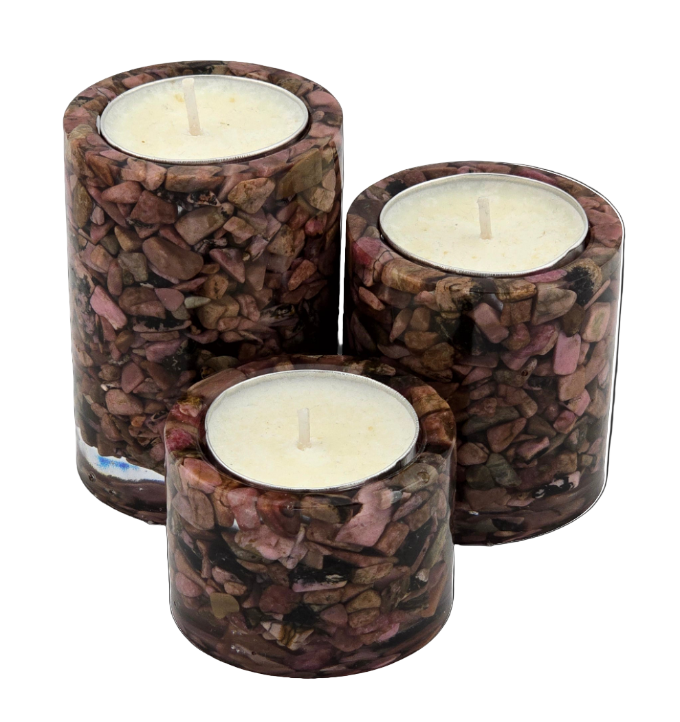 Cylinder Tea Light Holder Set - Rhodonite