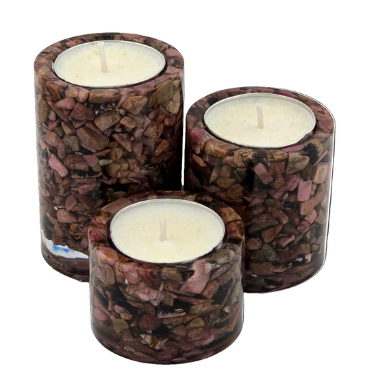 Cylinder Tea Light Holder Set - Rhodonite