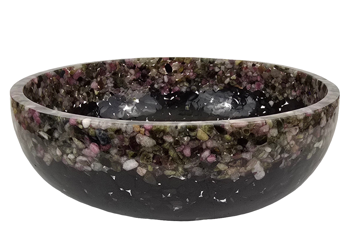 8" Decorative Bowl - Multi-color Tourmaline and Black Tourmaline