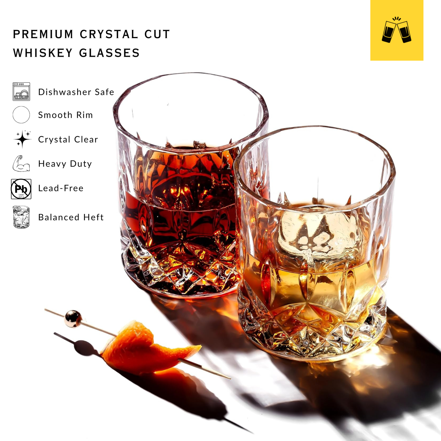 Crystal Cut Old Fashioned Whiskey Glasses (10oz)