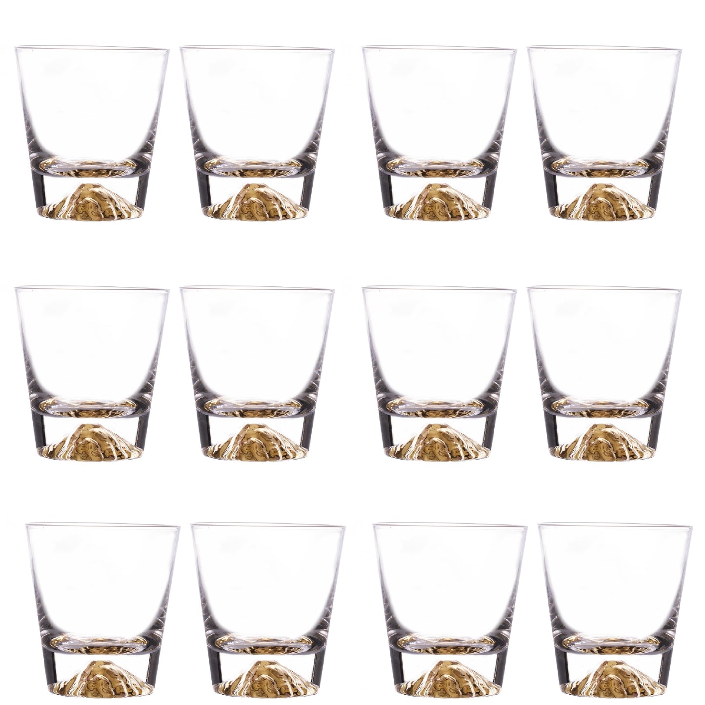 Whiskey Glasses Crystal Clear Gold Heavy Base Bourbon - 10oz