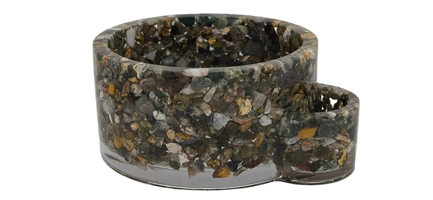 Ocean Jasper candle holder- white background