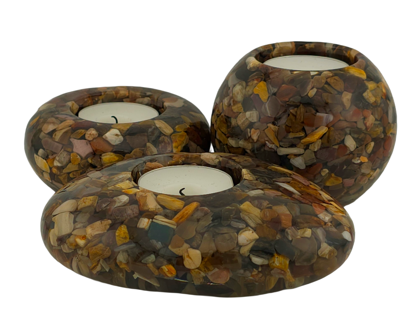 Modern Tea Light Holder Set - Petrified Wood