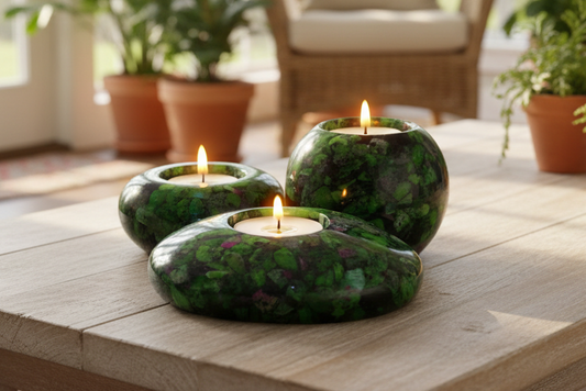 Modern Tea Light Holder Set - Ruby Zoisite