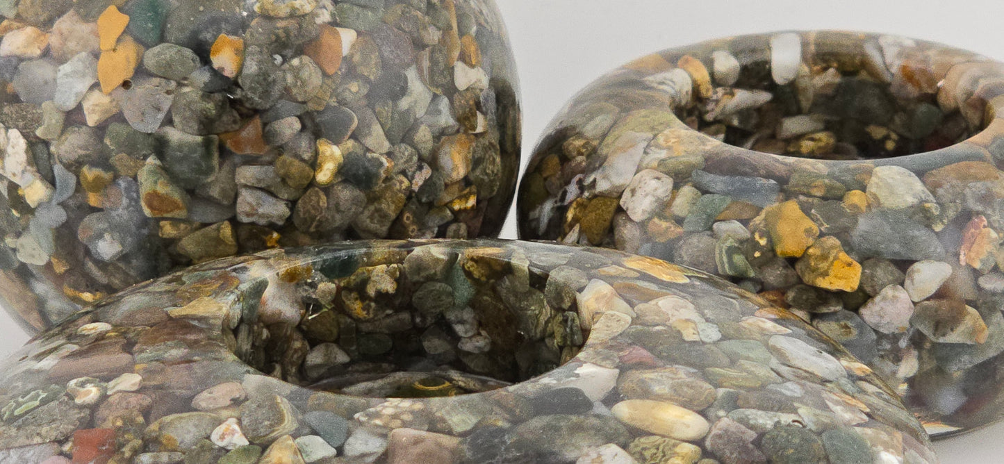 Ocean Jasper Tea Light Holder 3 piece Set- Up Close (2)