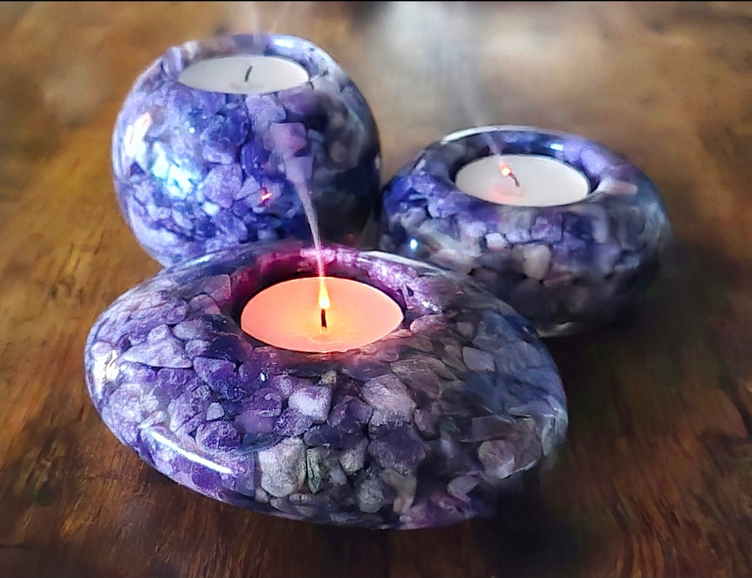 Modern Tea Light Holder Set - Lepidolite