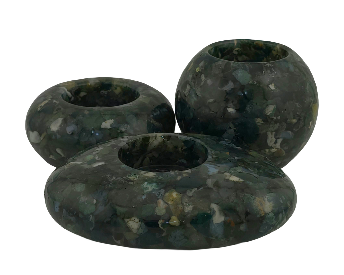 Modern Tea Light Holder Set - Moss Agate