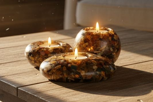 Modern Tea Light Holder Set - Petrified Wood