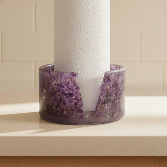 Amethyst and epoxy Paper Towel Holder on white background