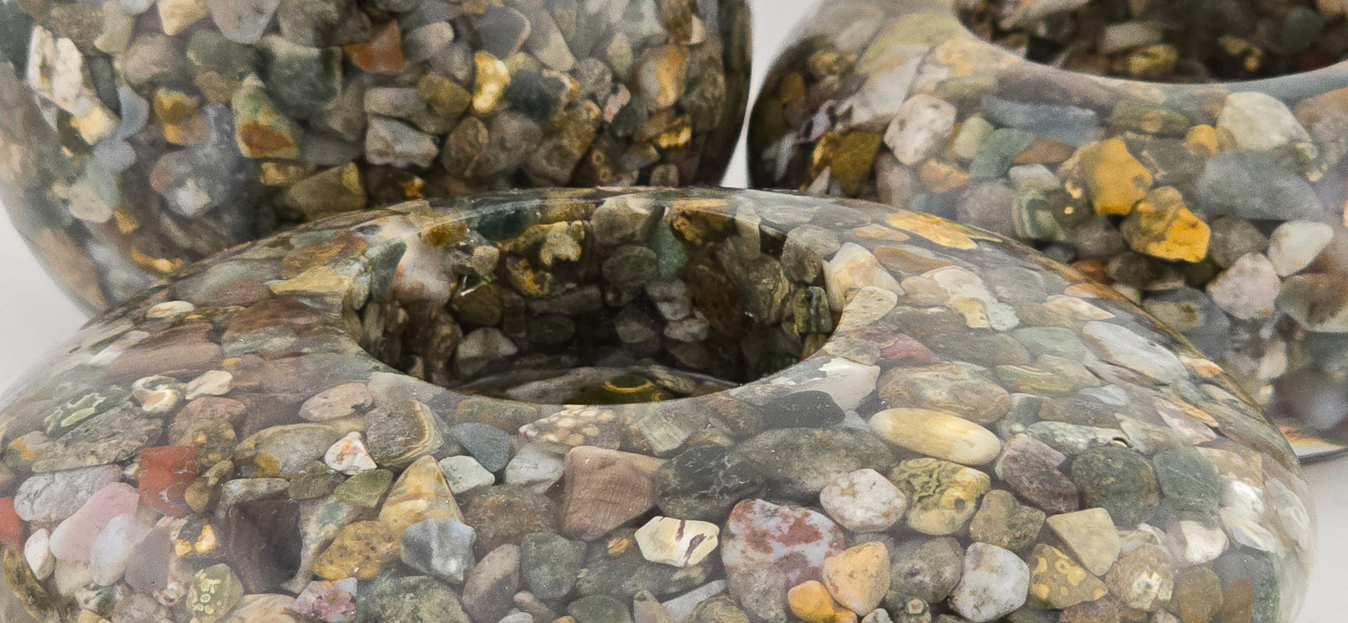 Ocean Jasper Tea Light Holder 3 piece Set- Up Close