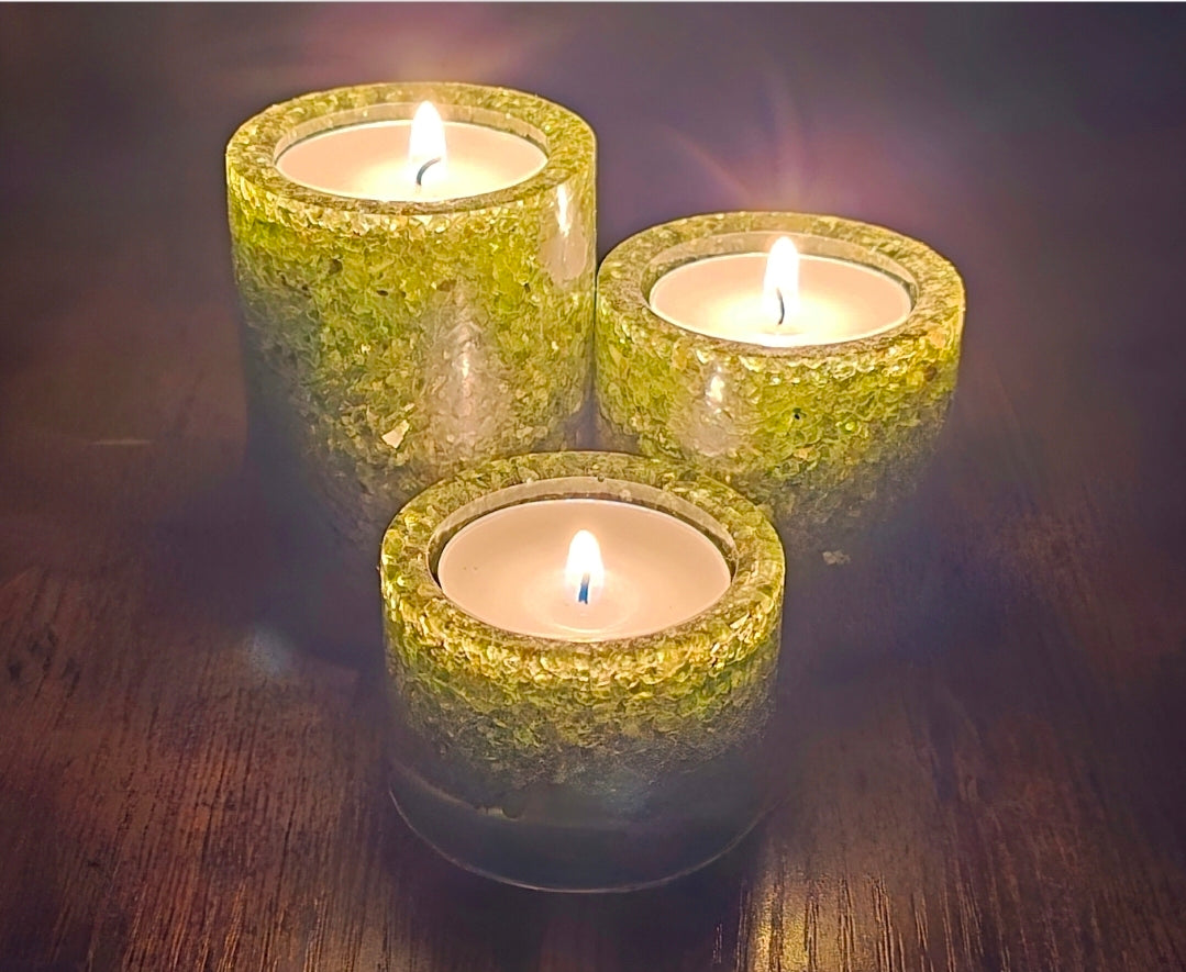 Cylinder Tea Light Holders - Peridot