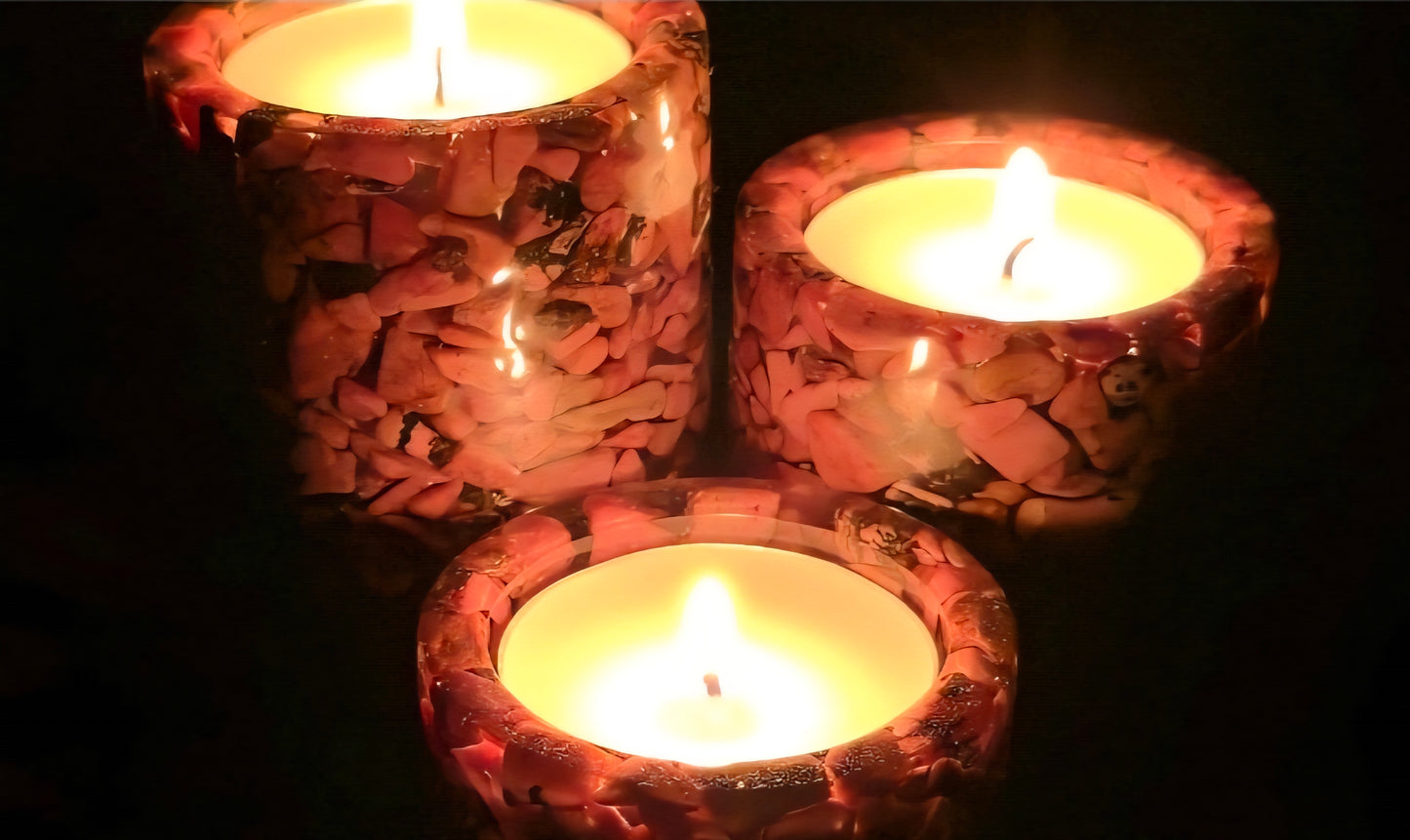Cylinder Tea Light Holder Set - Rhodonite