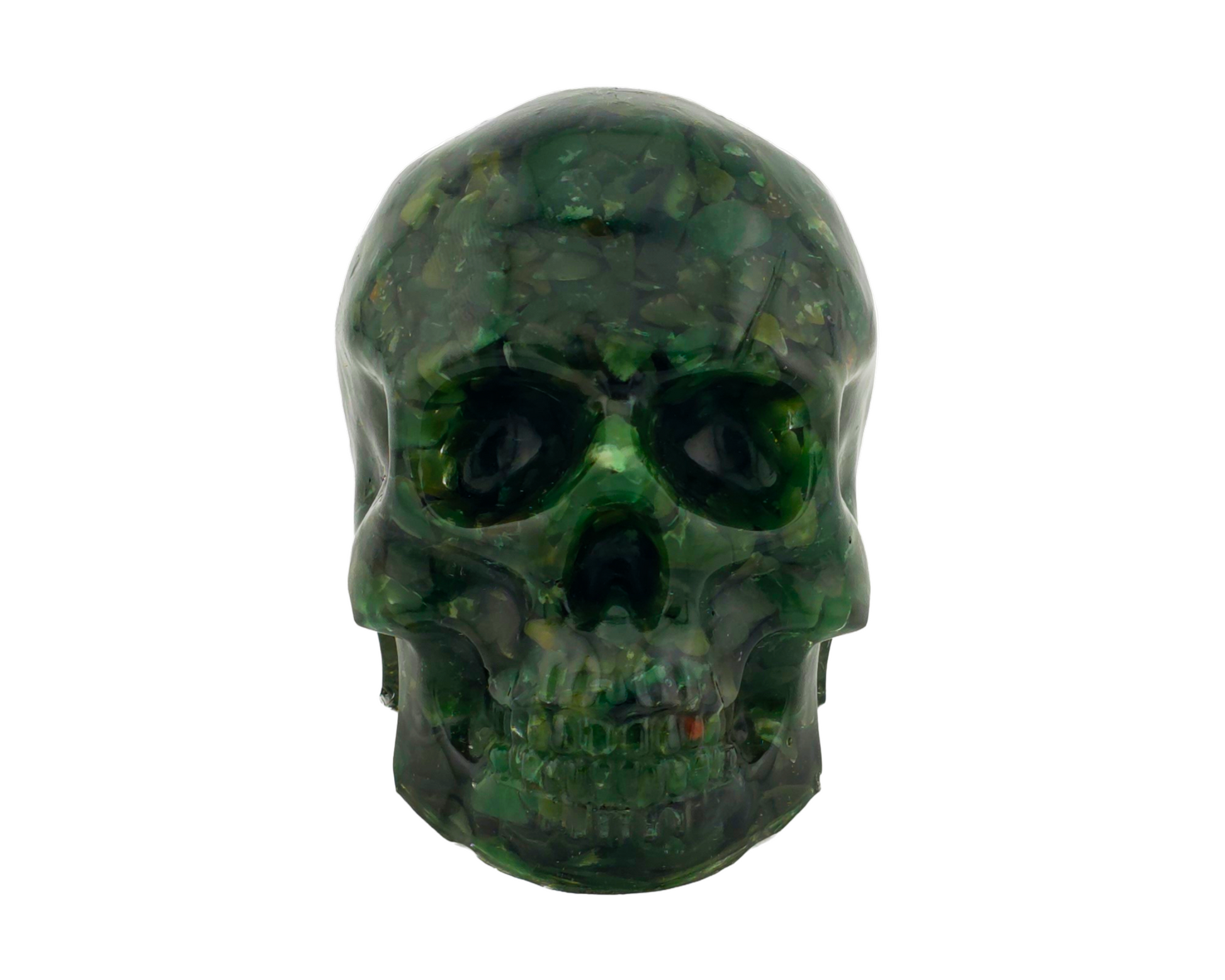 Aventurine and Epoxy resin skull on white background