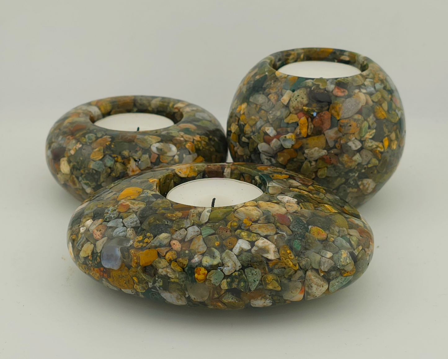 Modern Tea Light Holder Set - Ocean Jasper