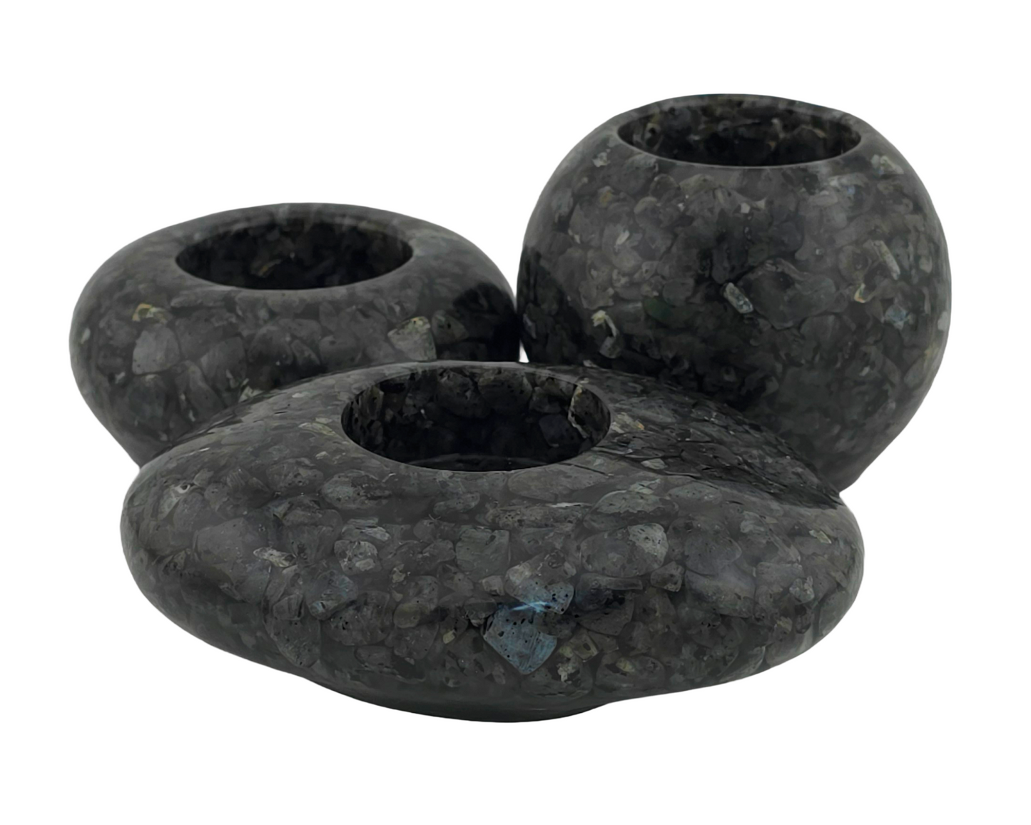 Modern Tea Light Holder Set - Larvikite