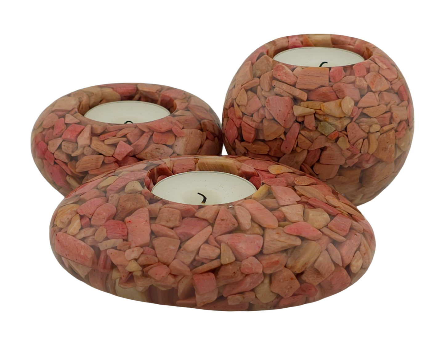 Modern Tea Light Holder Set - Pink Opal