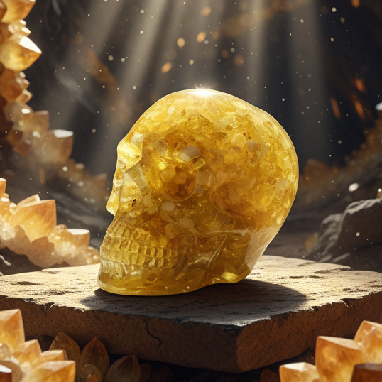 Natural Citrine and Epoxy Resin skull in a citrine mine