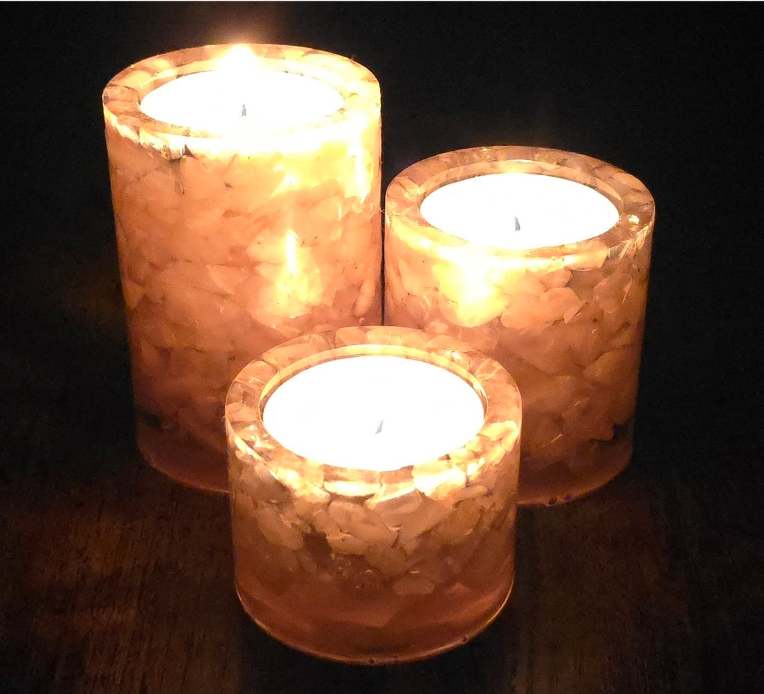 Cylinder Tea Light Holders - Rose Quartz